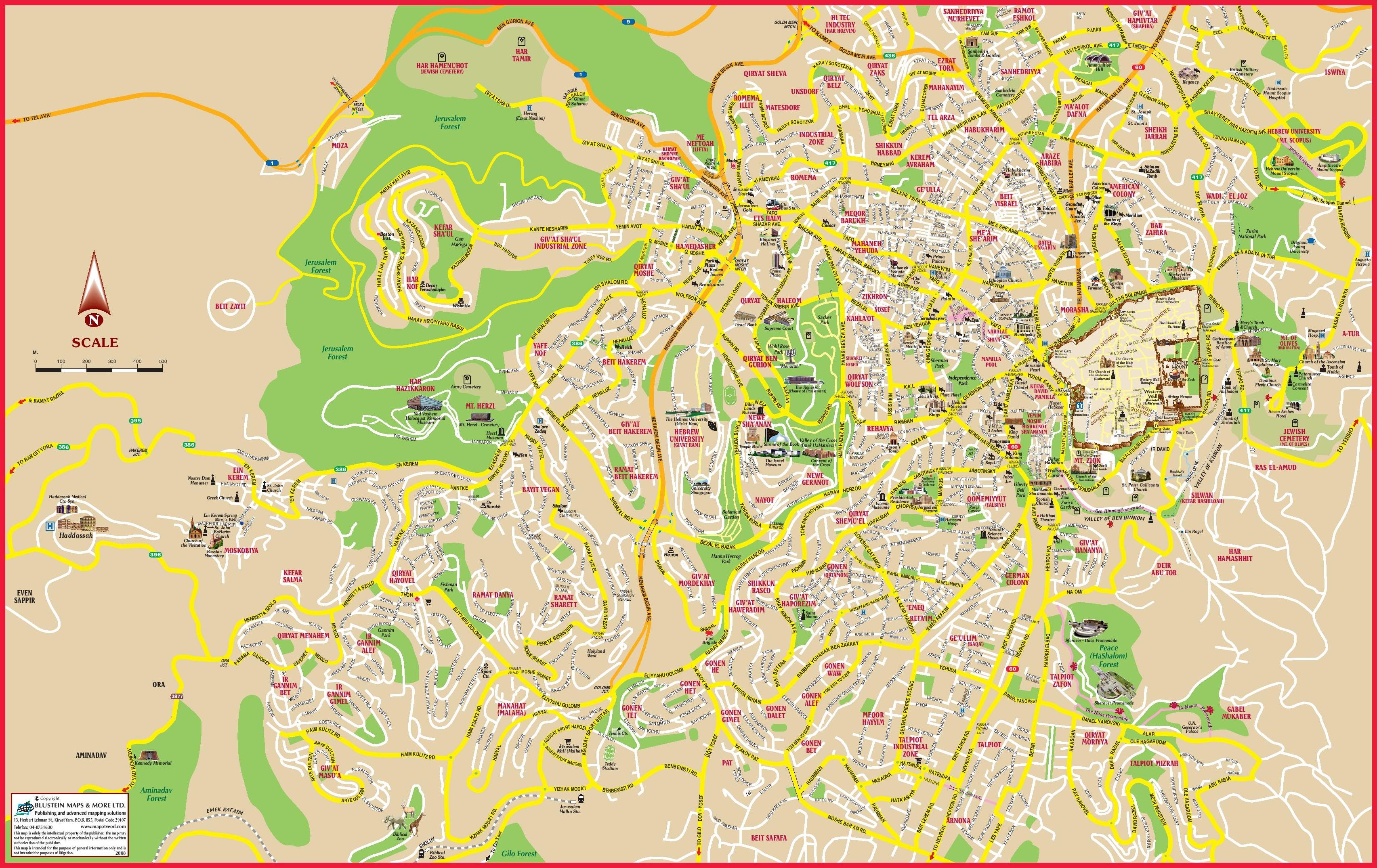 Jerusalem map - The map of Jerusalem (Israel)