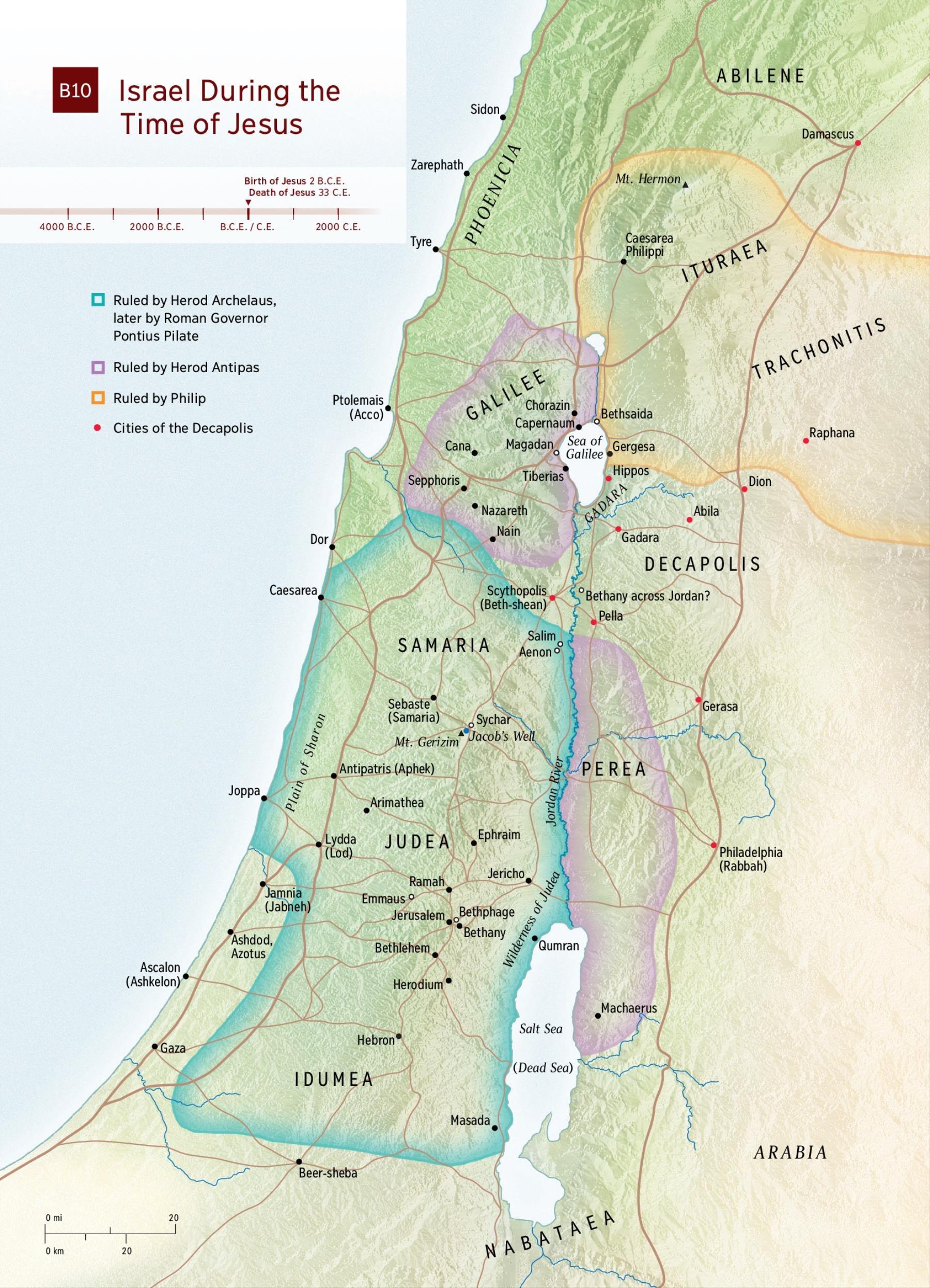 Map of Holy land in Jesus time Map of the Holy land in the time of