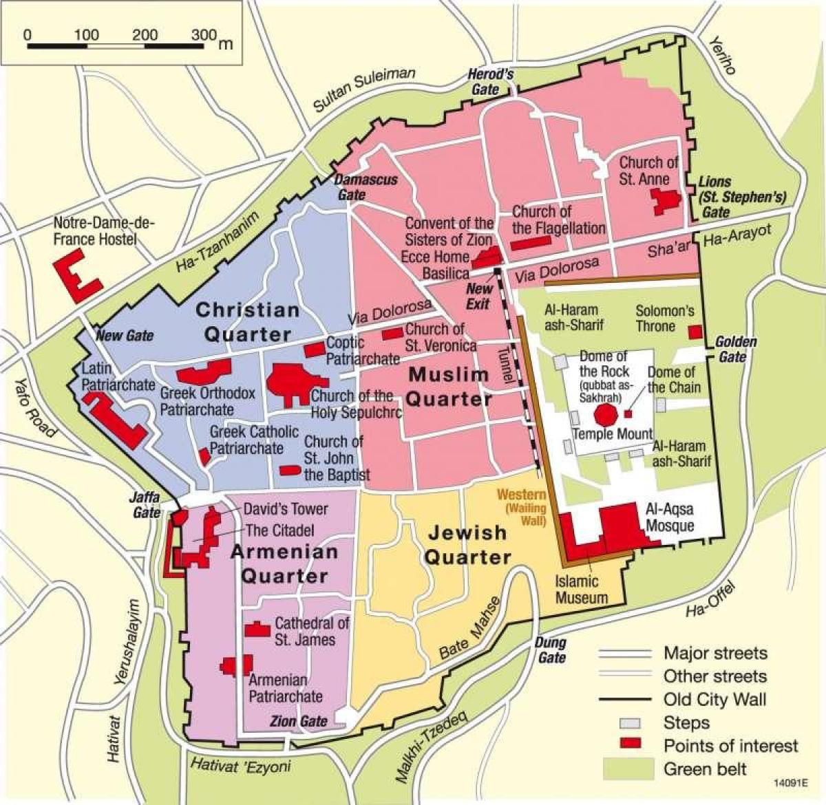 four quarters of Jerusalem map