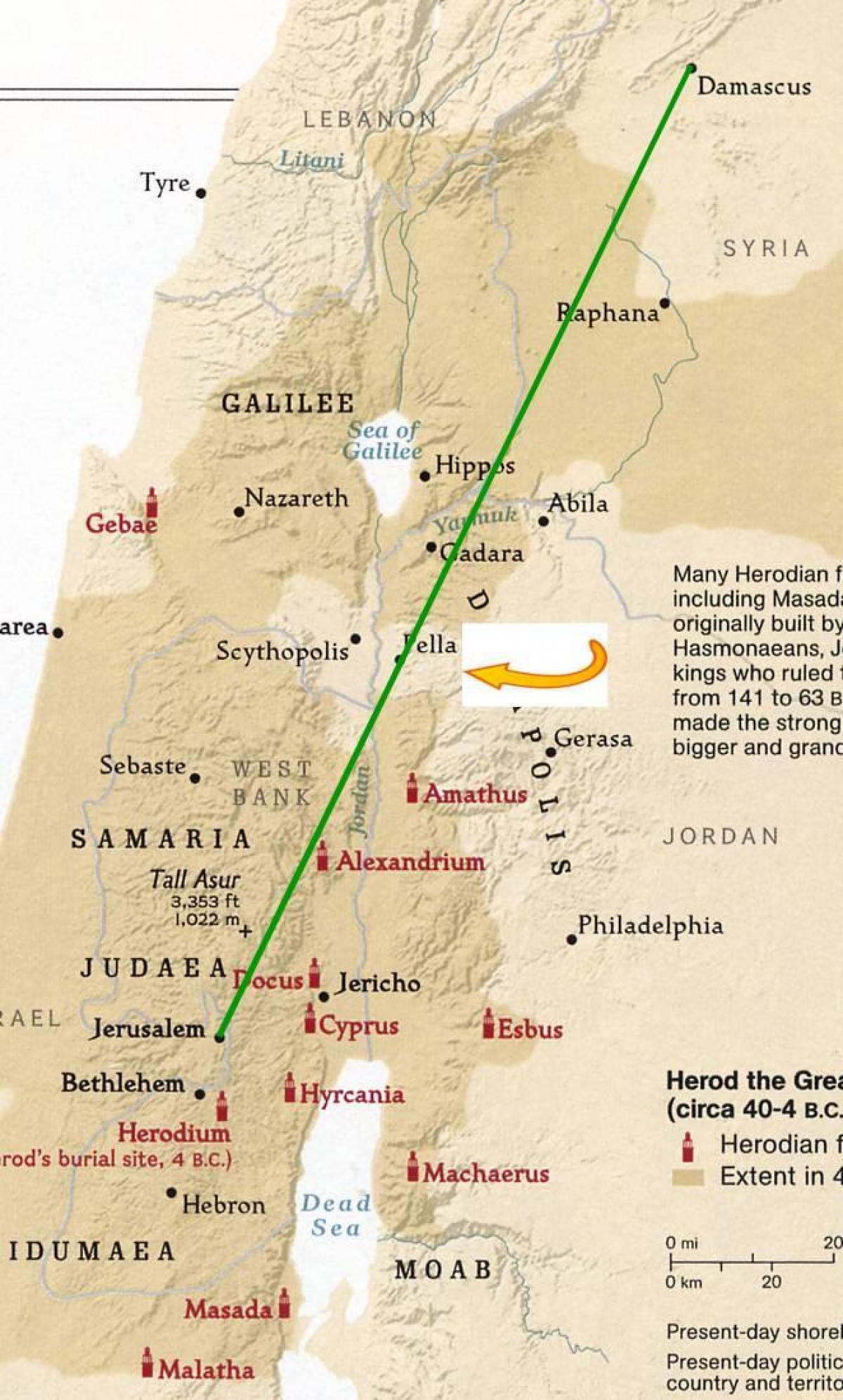 map of Jerusalem to damascus