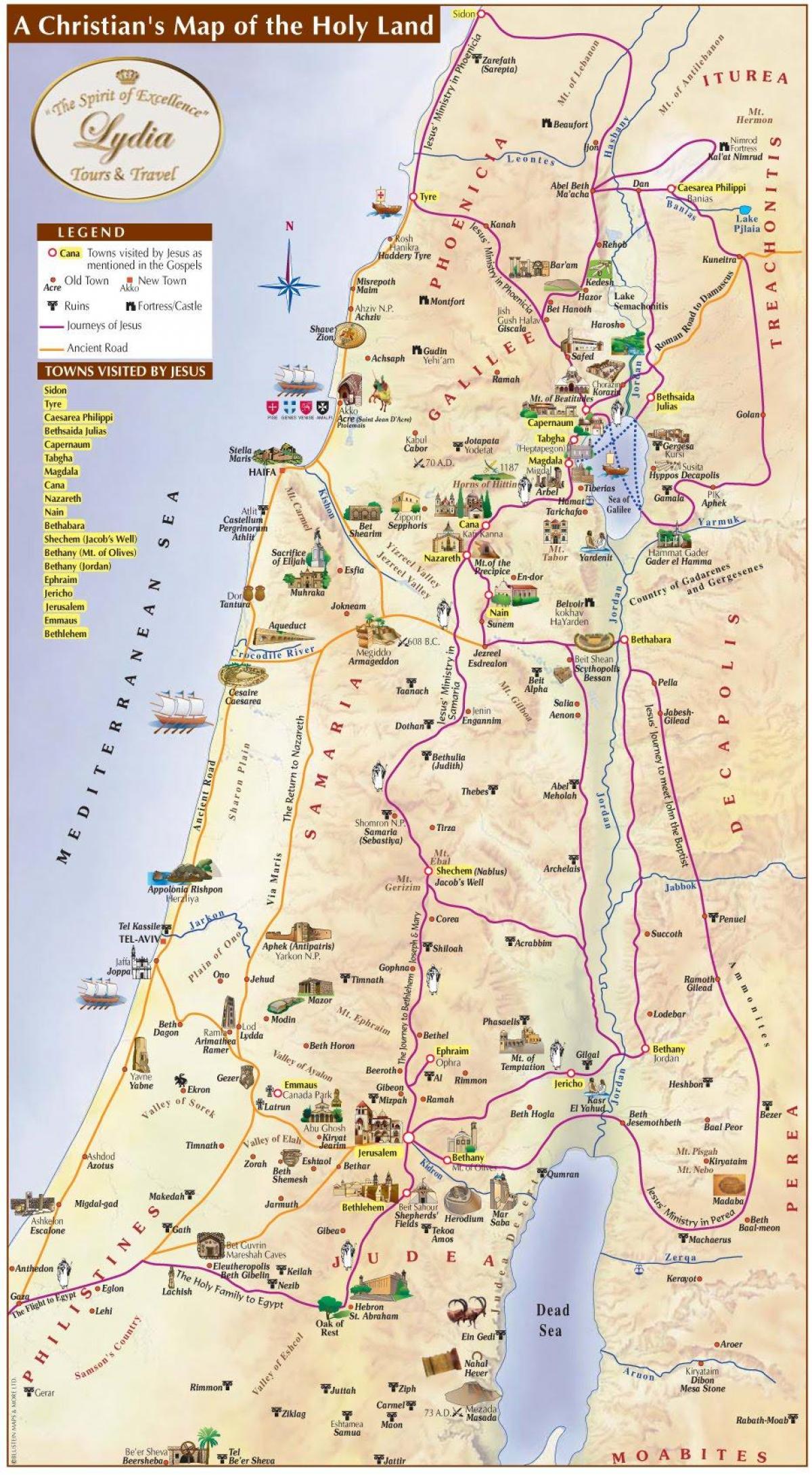 The Holy land map - Jerusalem Holy sites map (Israel)